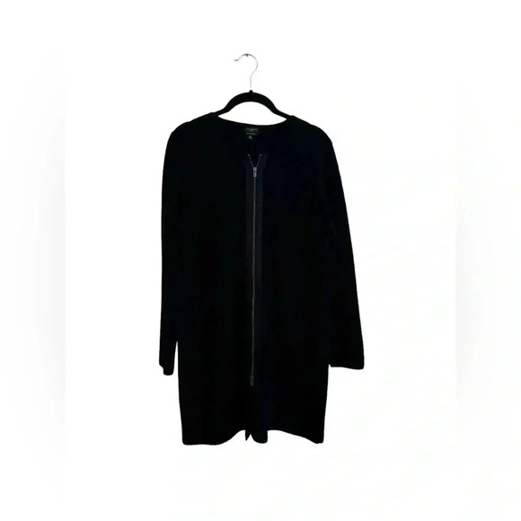 Talbots Black Pure Merino Wool Zip Front Longline Cardigan Sweater - Picture 11 of 13